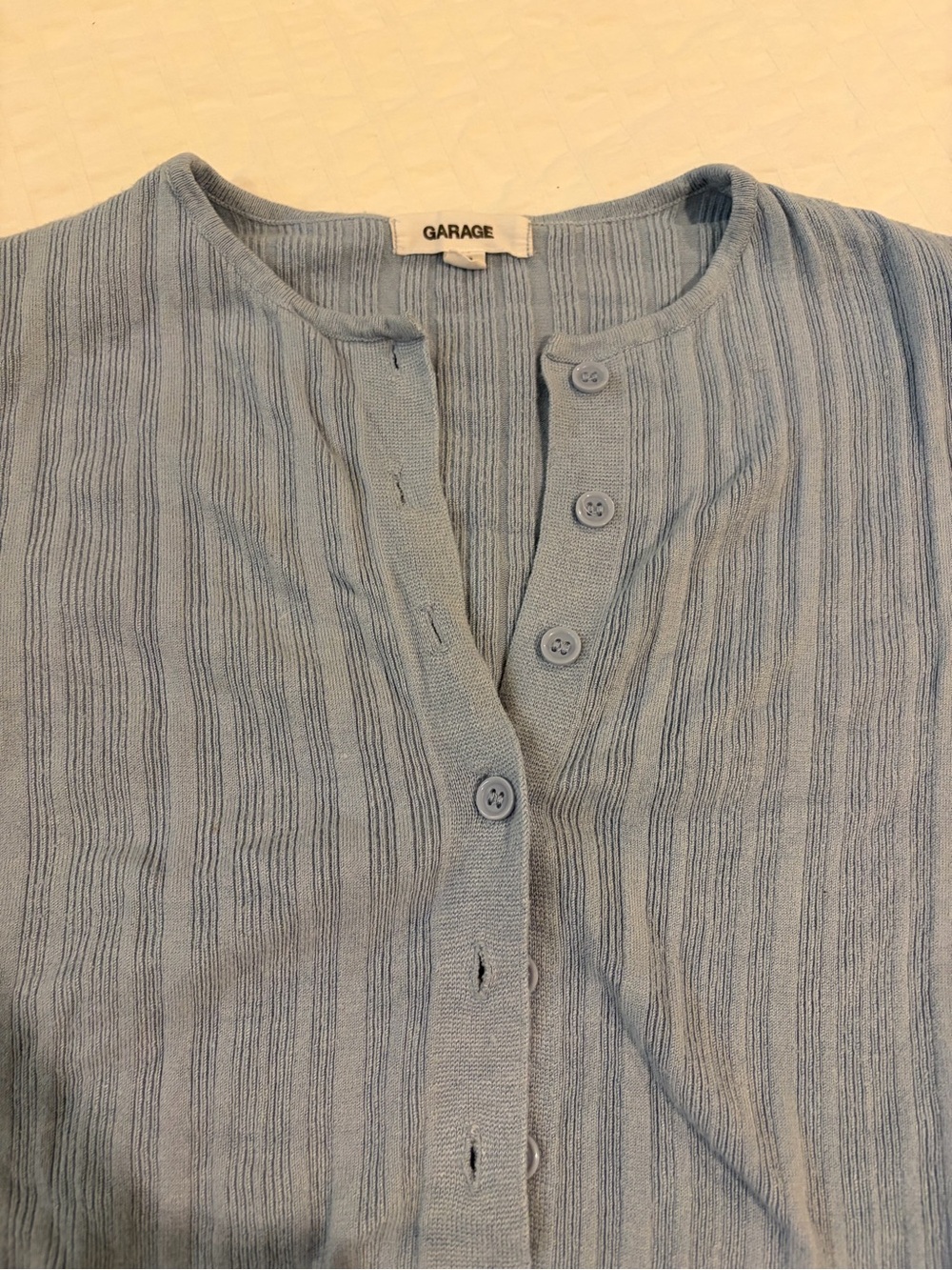 Garage Light Blue Ribbed Button-Front Crop Cardigan - Picture 2 of 3